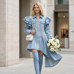 Lace Detail Frill Zip-Up Mini Dress