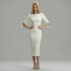 Slim-Fit Elegant Midi Dress with Beaded Slit Sleeve
